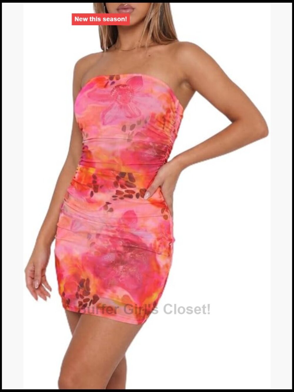 Women's Strapless Tube Top Bodycon Mini Dress Ruched Print Party Club Night Out